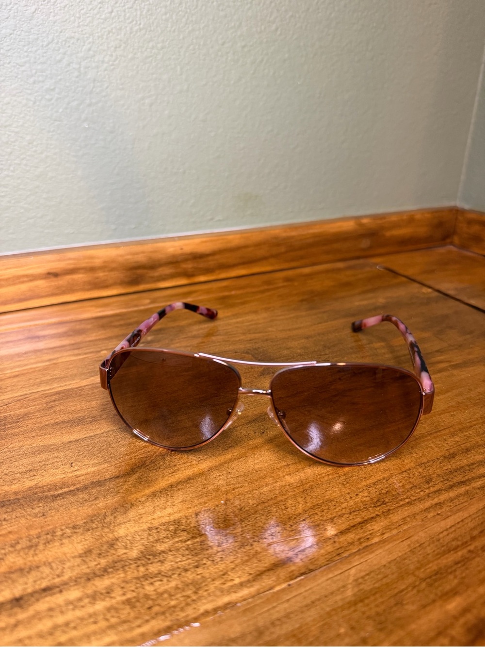 Tory Burch Brown Aviator Sunglasses with Pink-Tortoise Temples